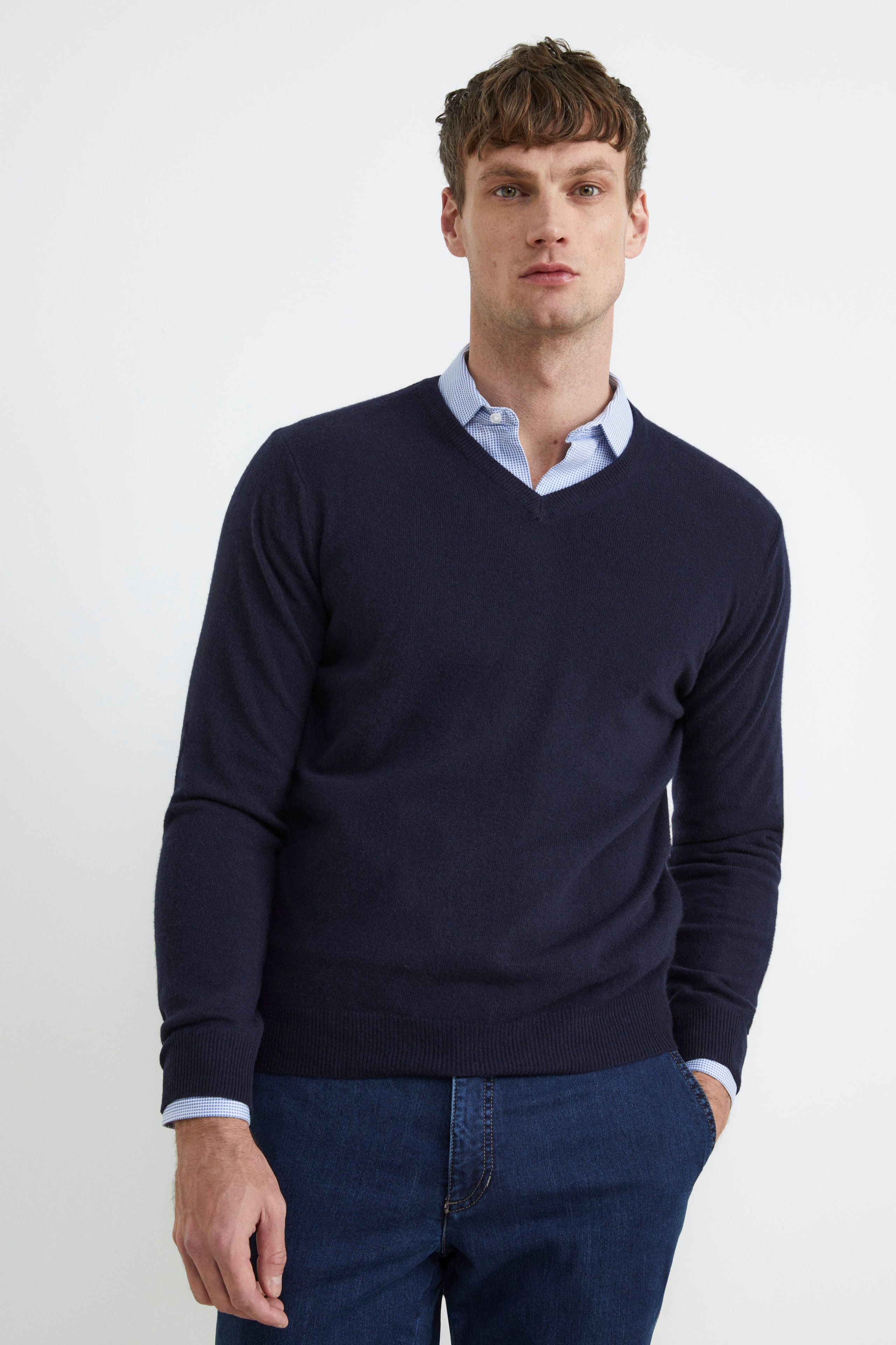 Wool V-neck sweater - Midnight blue