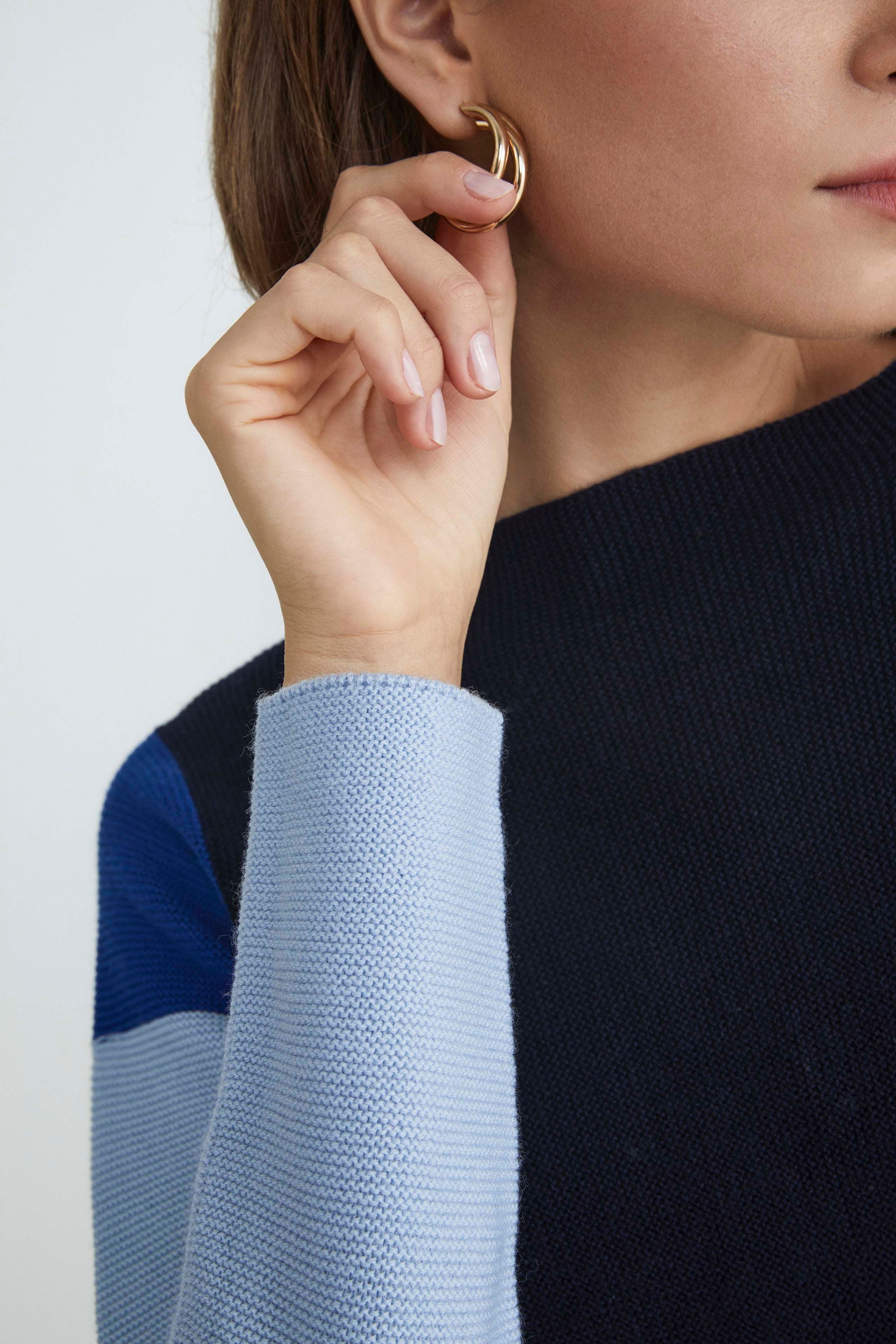 Colour block crew-neck sweater - BLUE