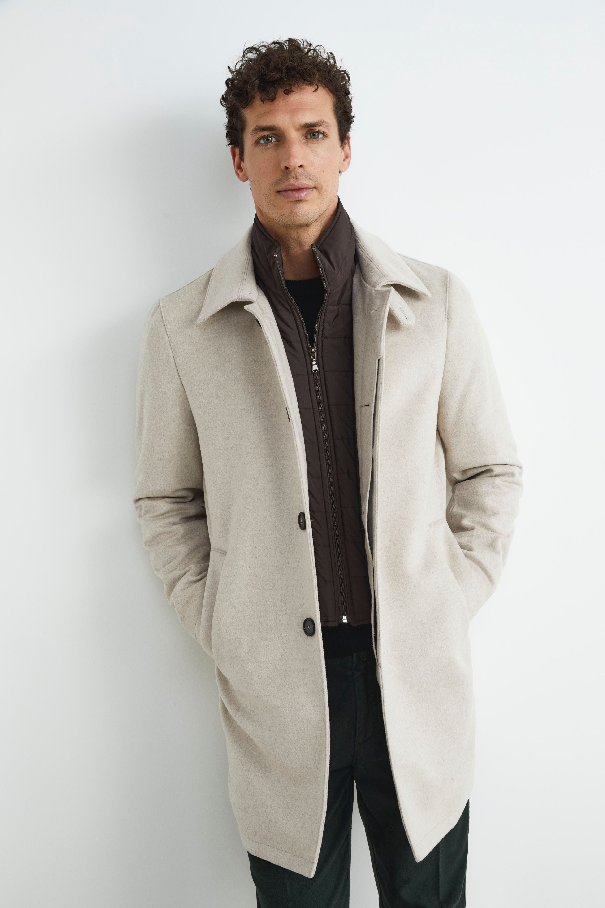 Quilted coat in wool - BEIGE