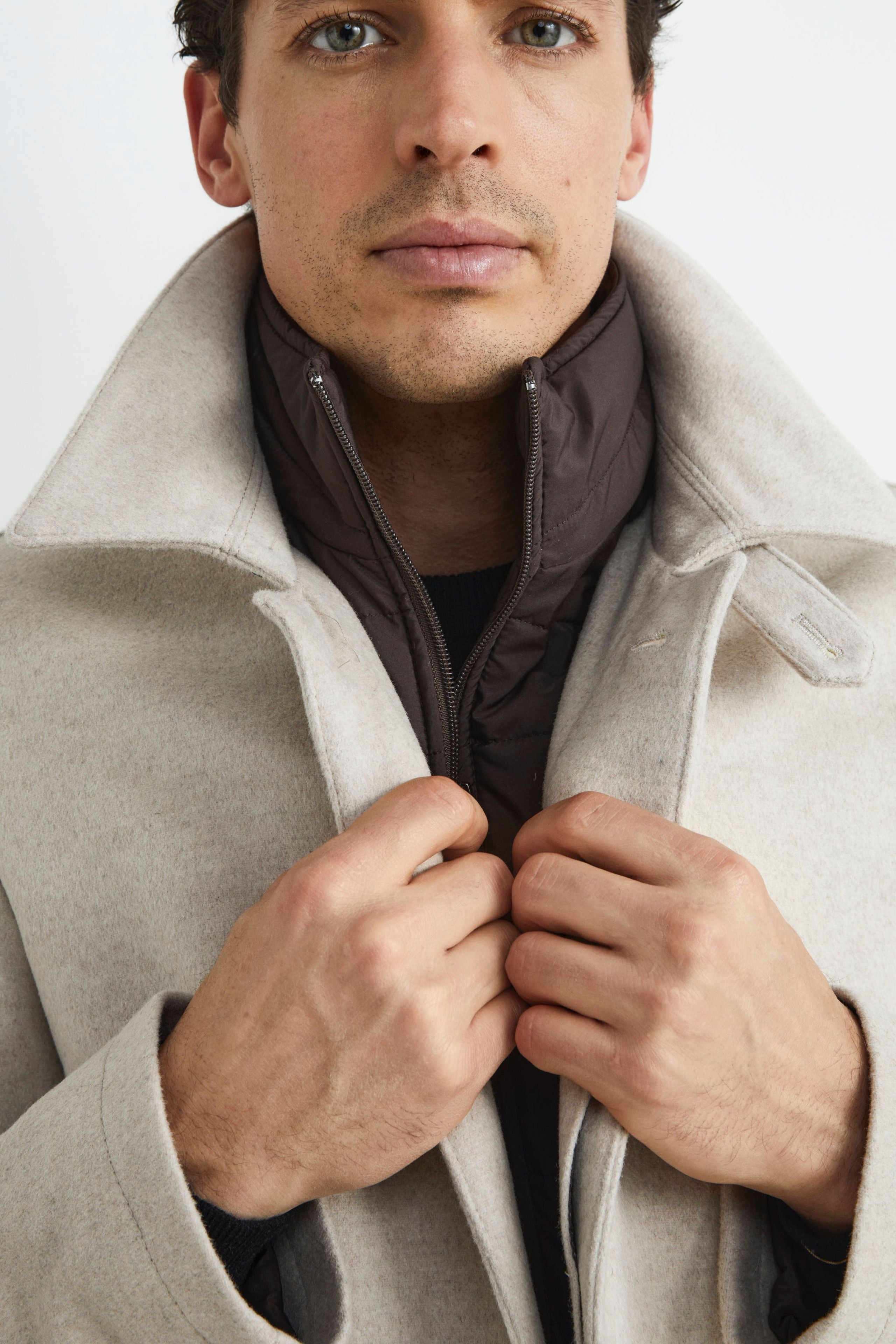 Quilted coat in wool - BEIGE