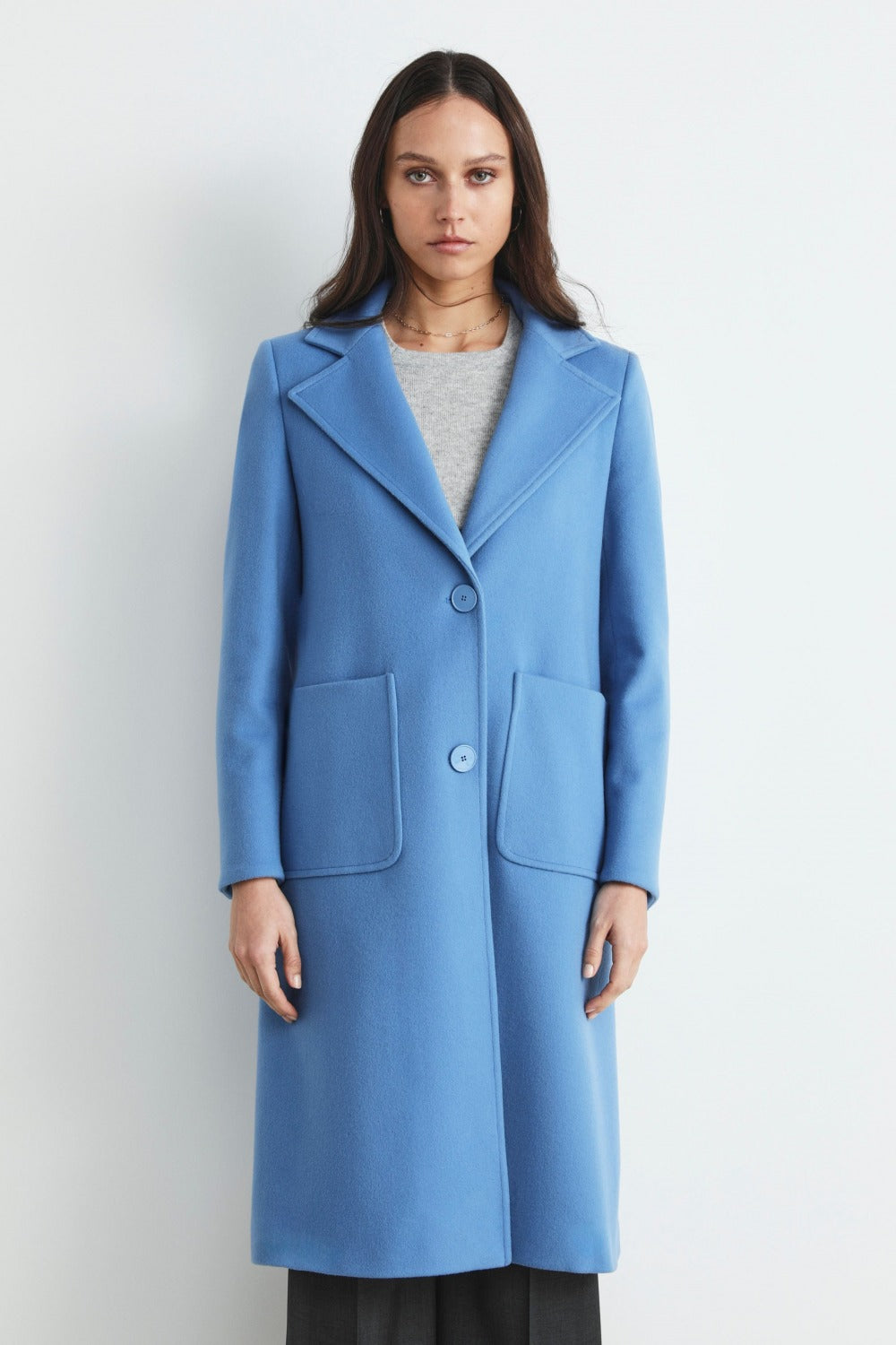 Manteau midi en laine - BLEU CLAIR