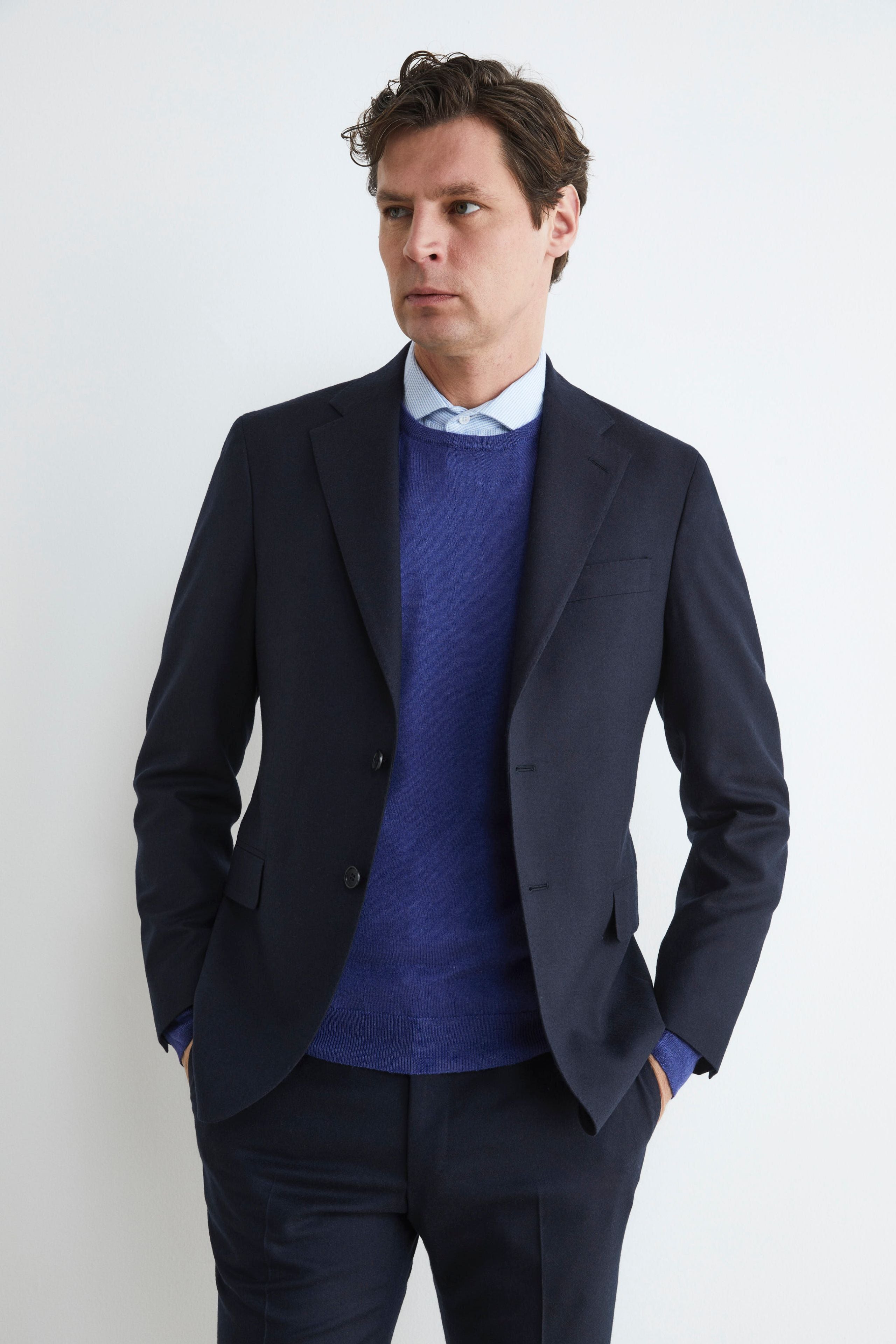 Blue slim winter suit for men - BLUE