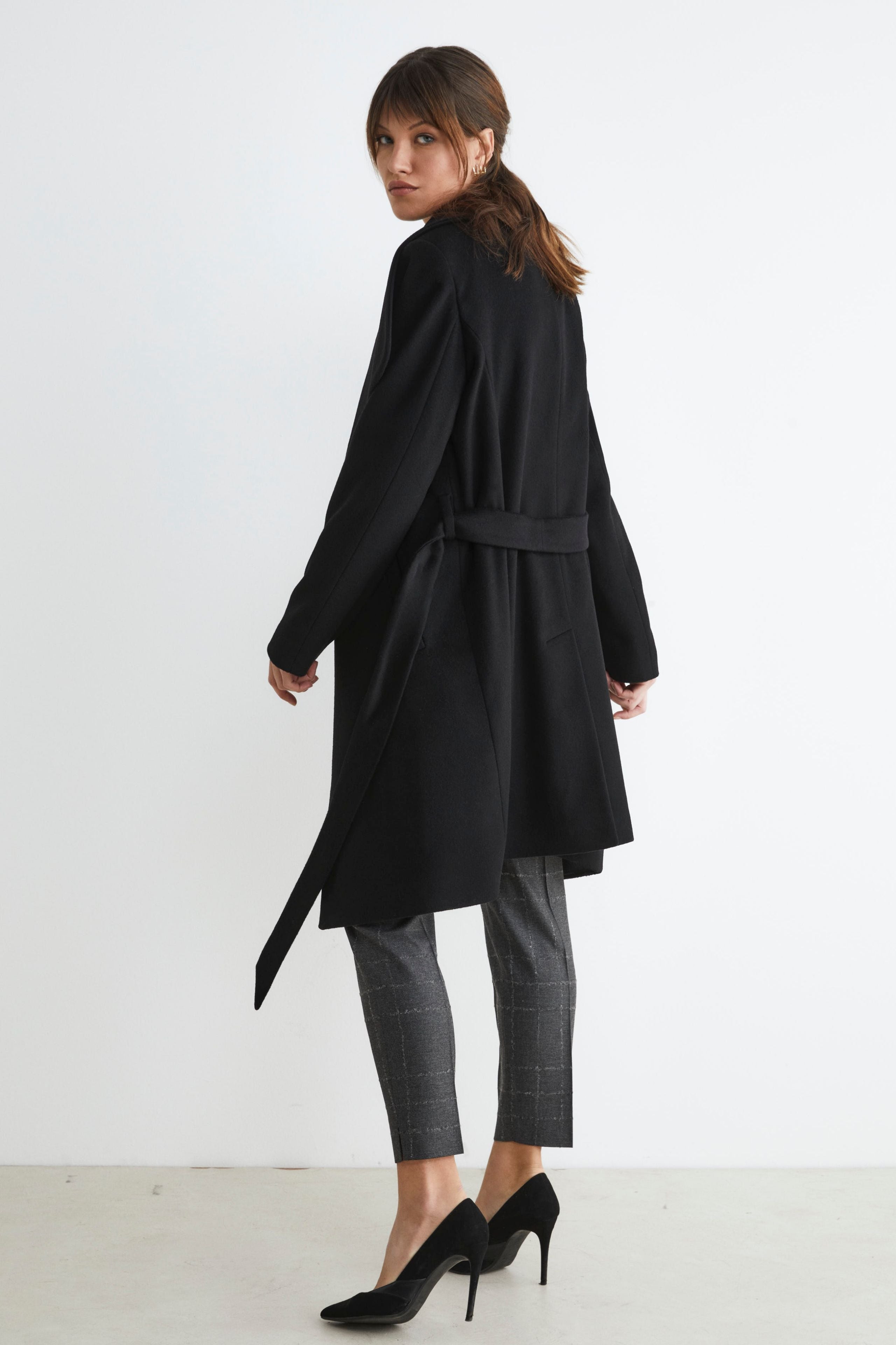 Manteau long avec ceinture - NOIR