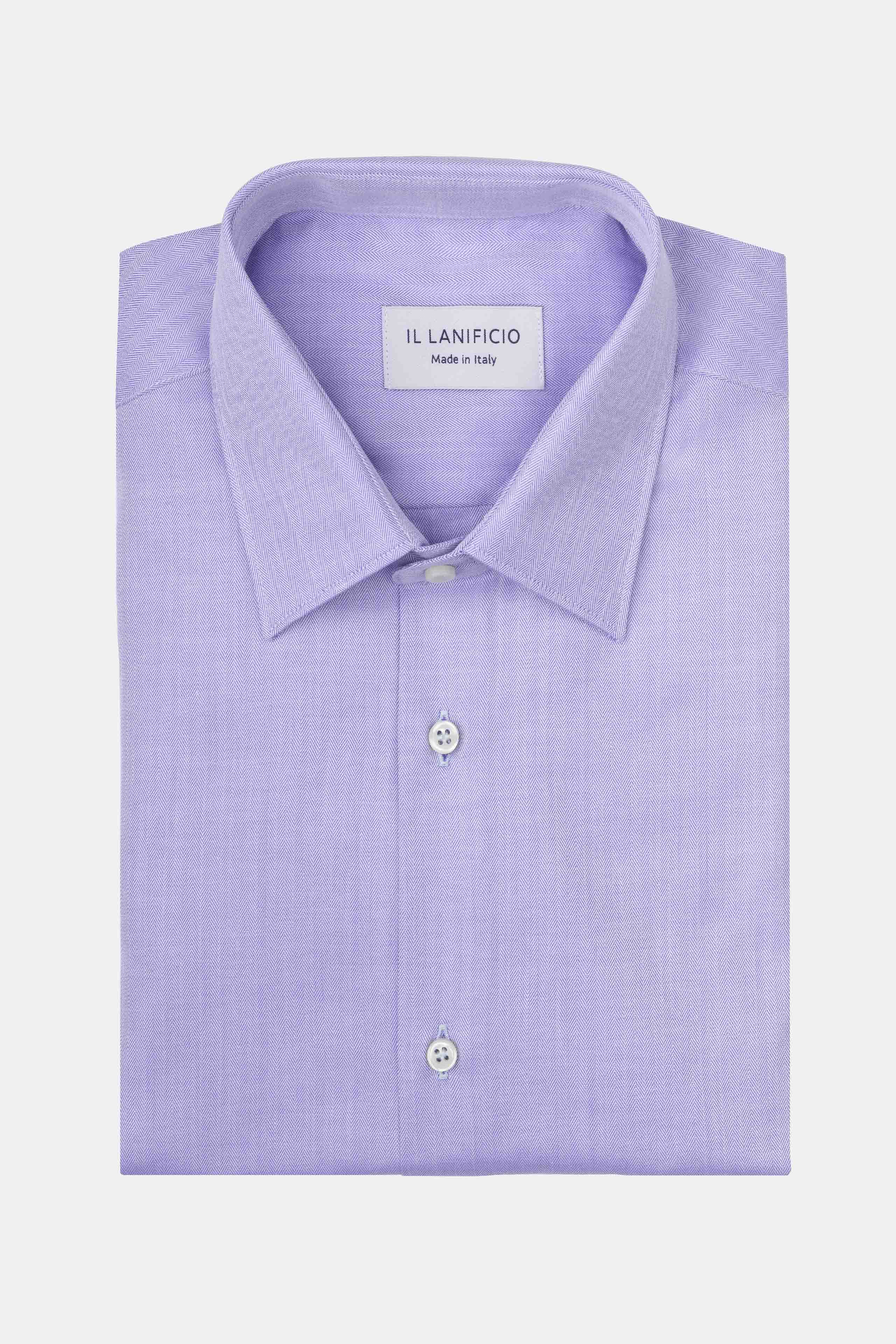 Regular Shirt with Classic Collar - LIGHT BLUE HERRINGBONE