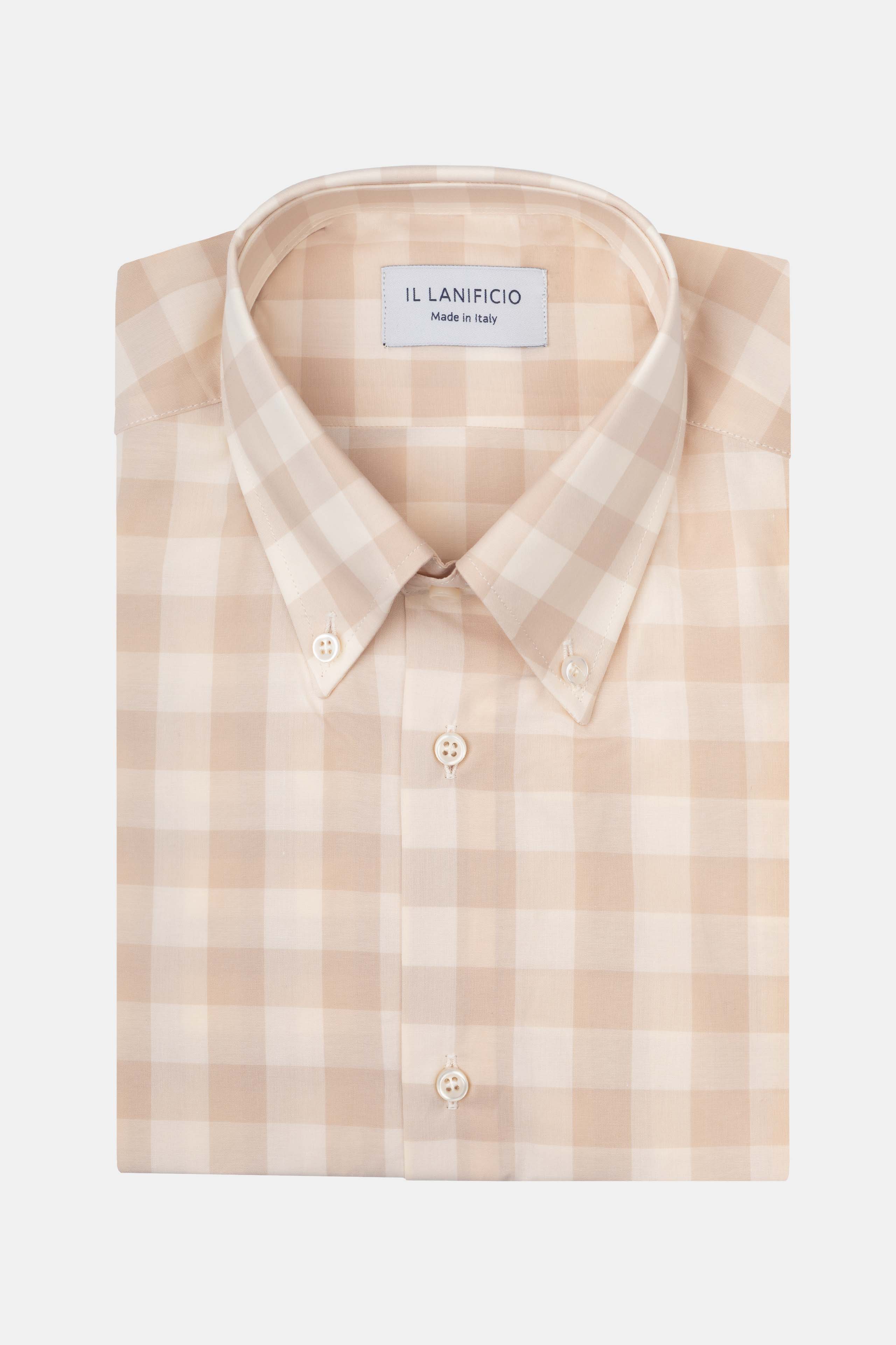 Slim Button Down Patterned Shirt - Beige check