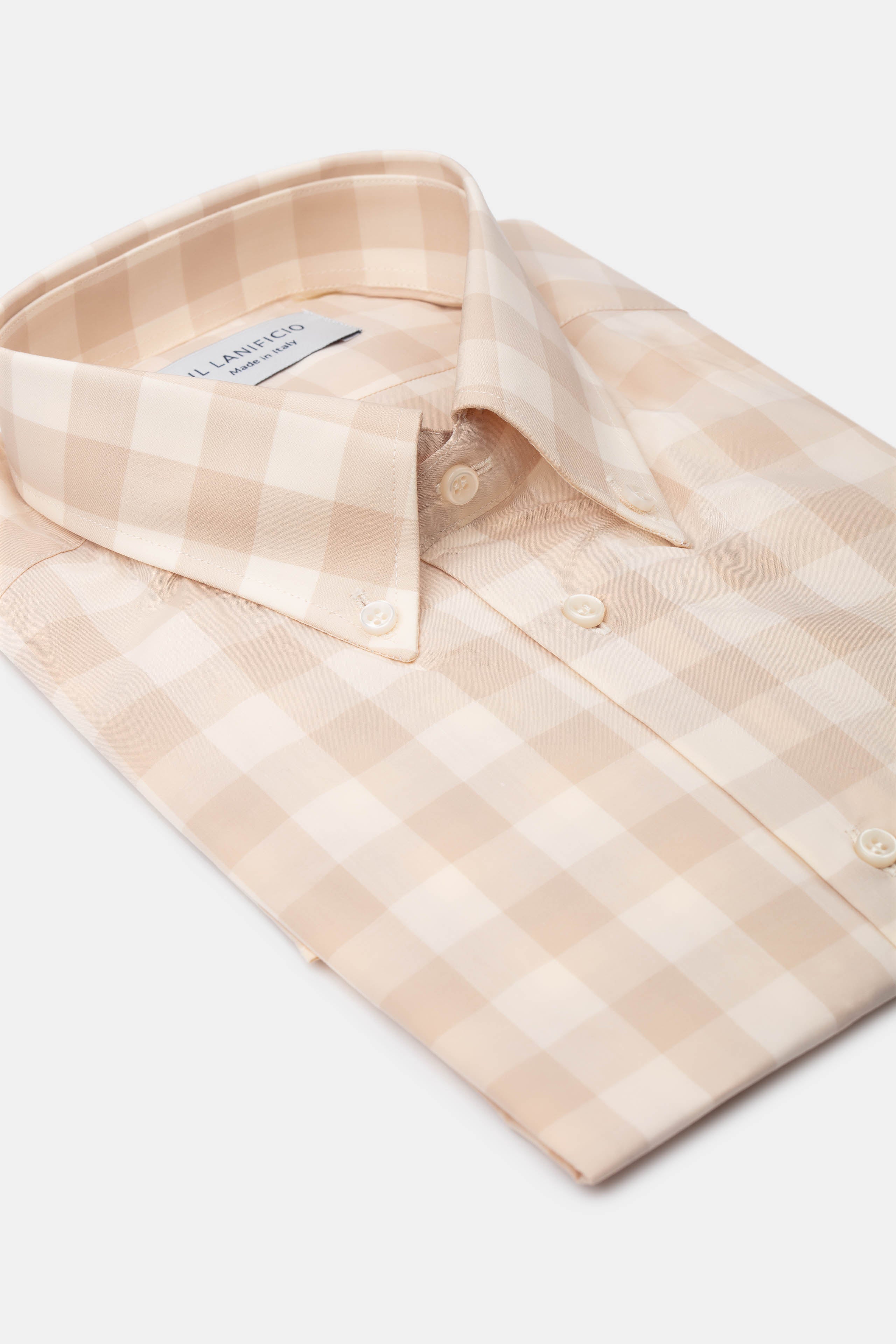 Slim Button Down Patterned Shirt - Beige check