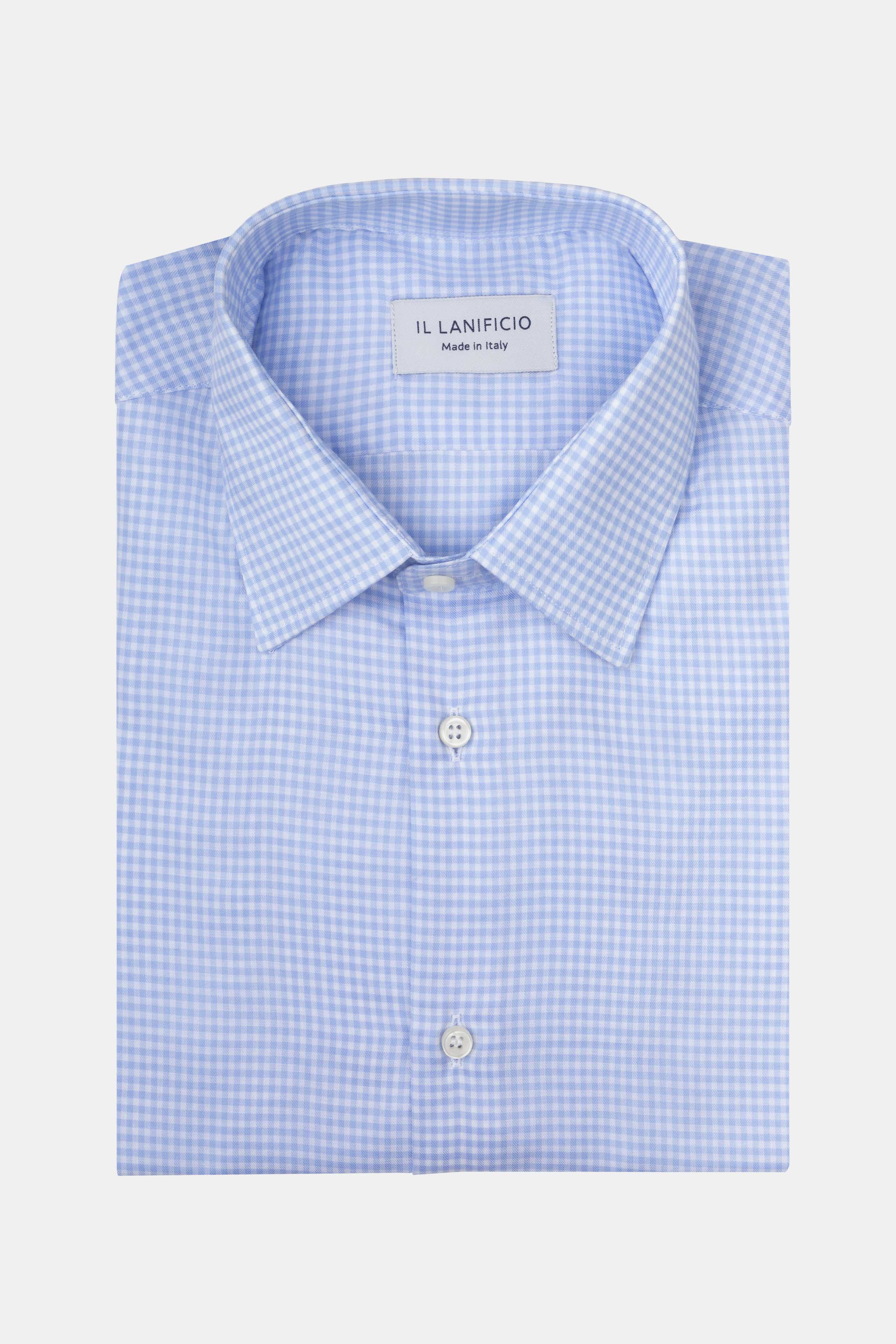 Slim Patterned Shirt with French Collar - Light blue check