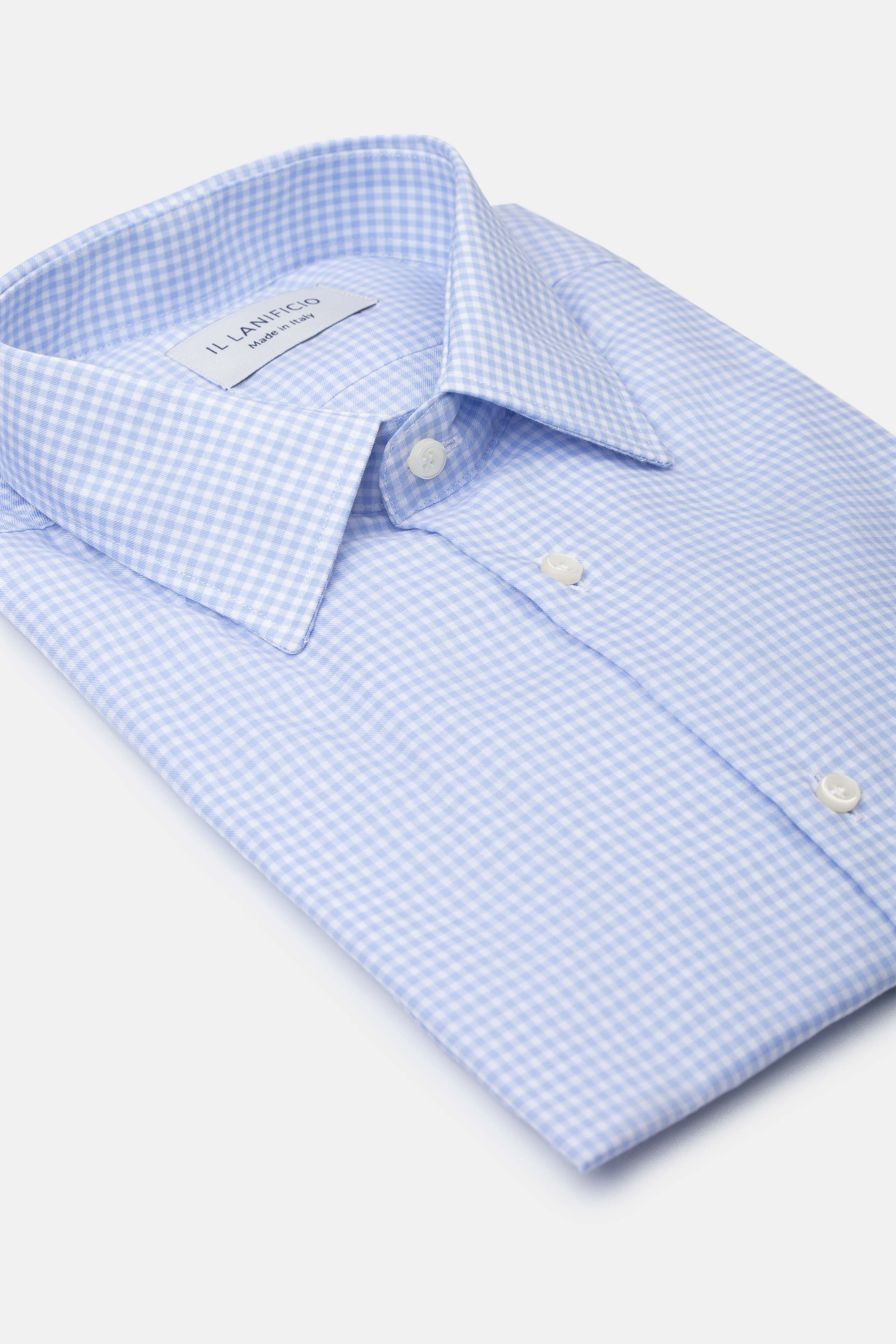 Slim Patterned Shirt with French Collar - Light blue check