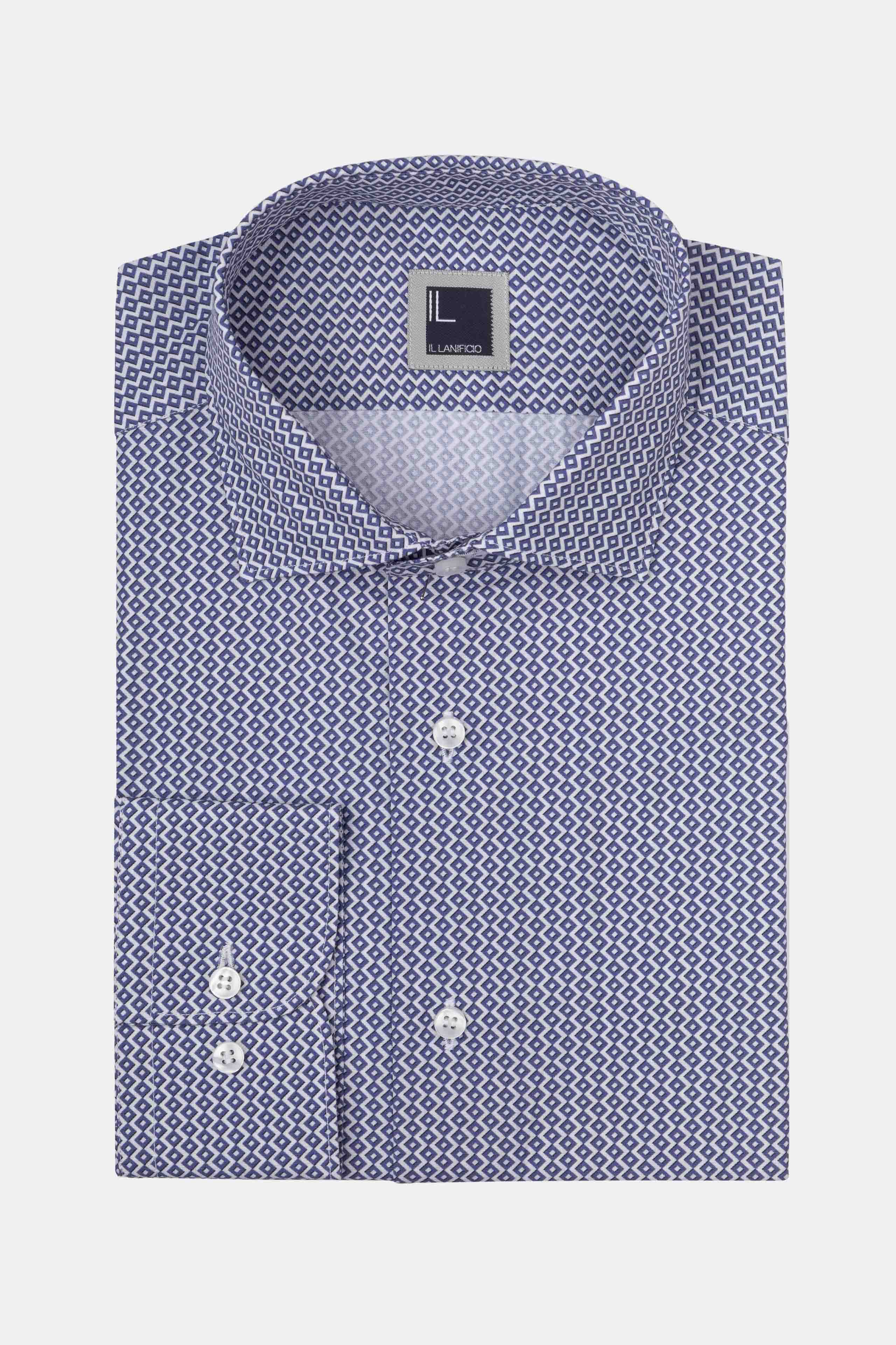 Slim Fit Patterned Shirt in Poplin - WHITE-BLUE PATTERN