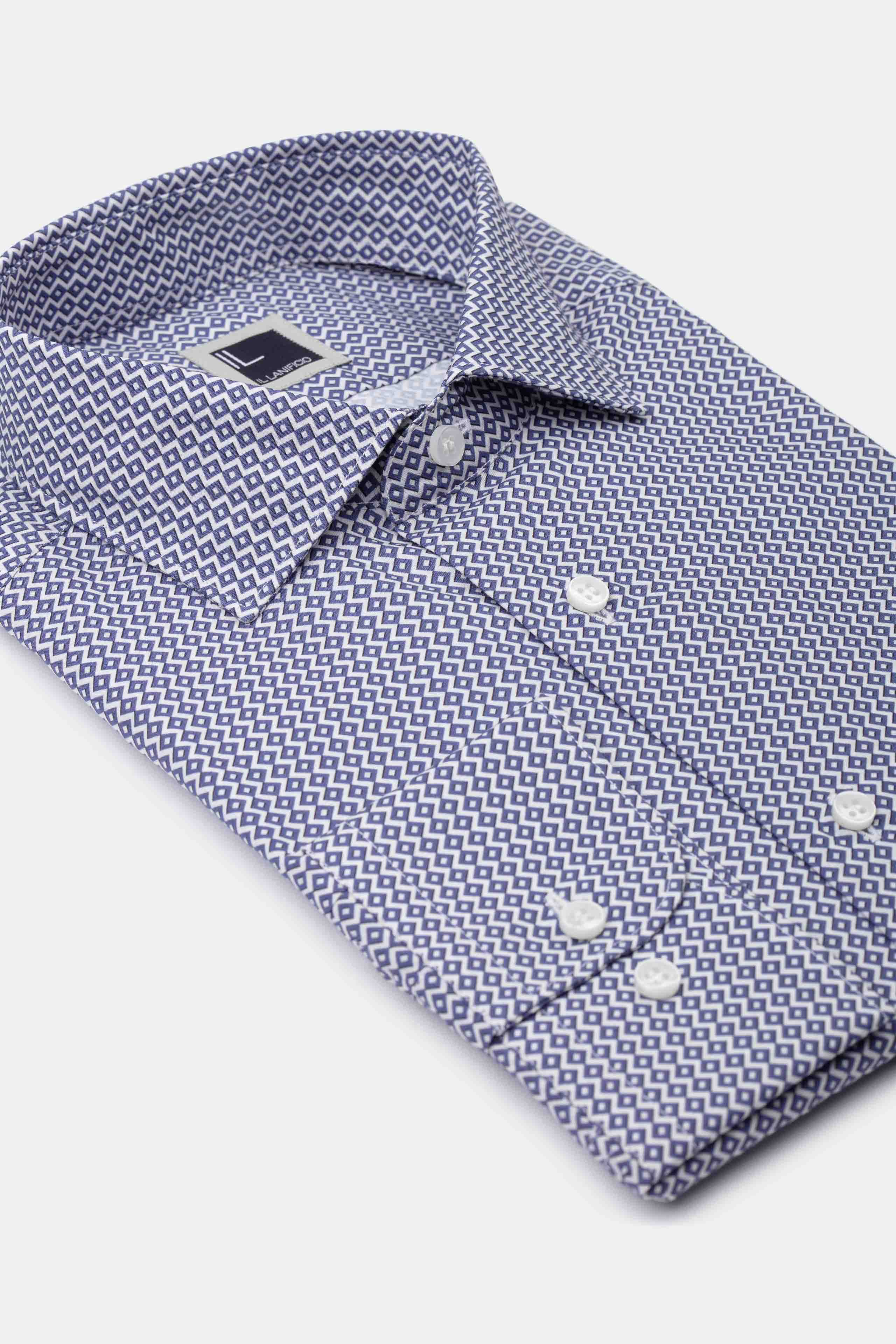 Slim Fit Patterned Shirt in Poplin - WHITE-BLUE PATTERN