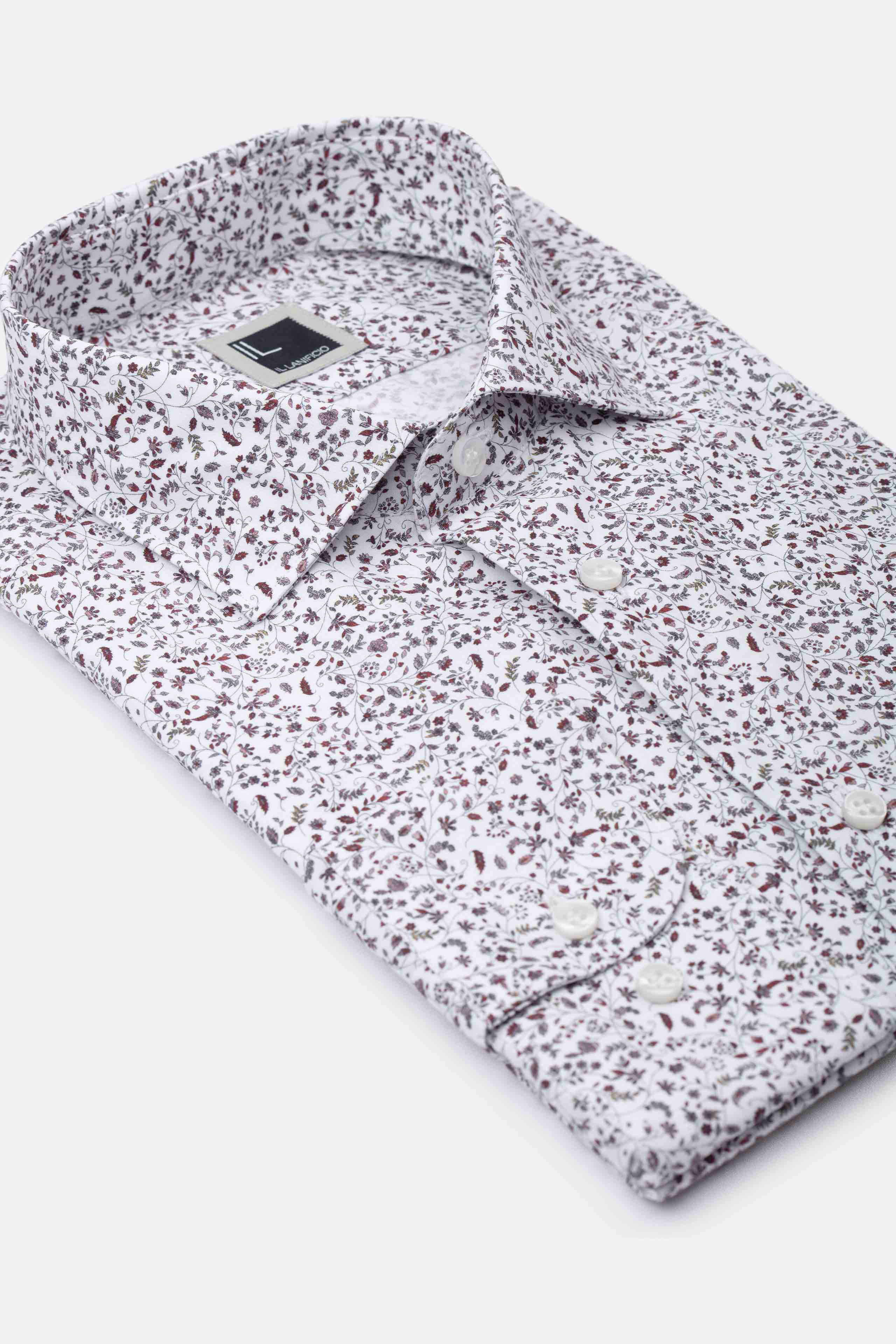 Slim Fit Patterned Shirt in Poplin - WHITE-RED PATTERN