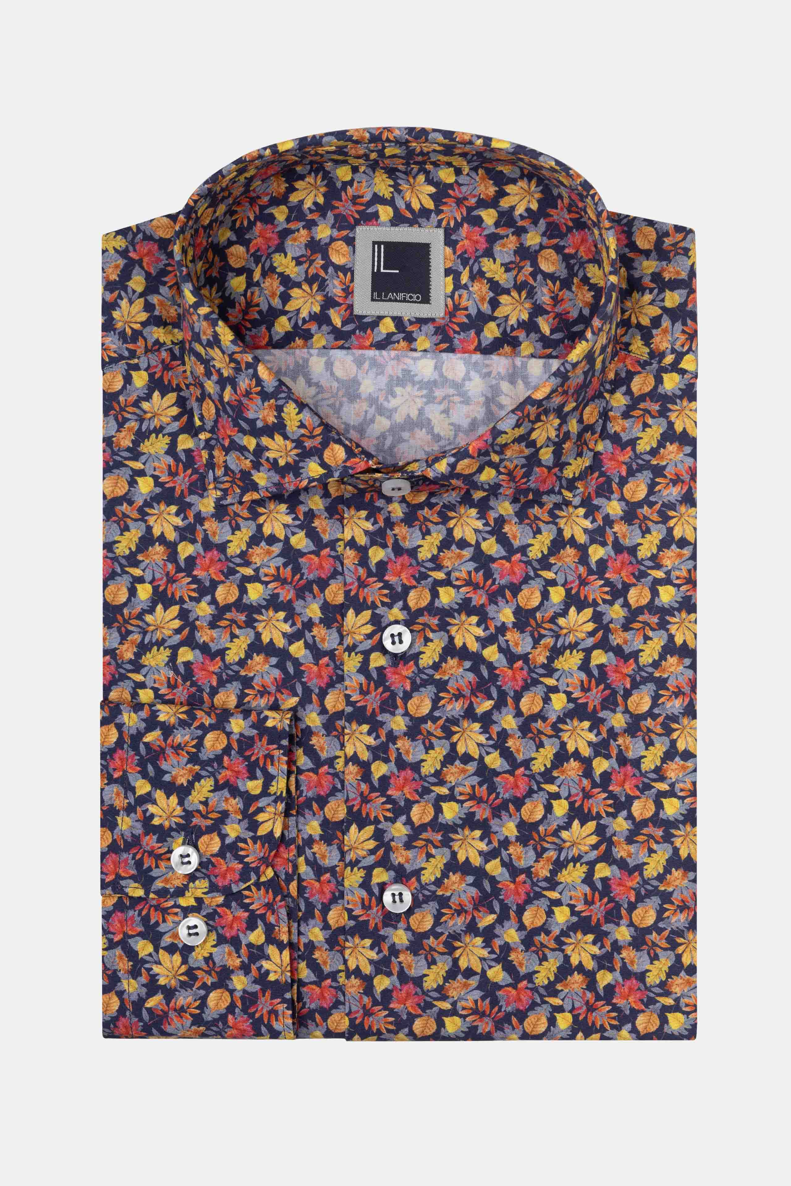 Slim Fit Patterned Shirt in Poplin - BLUE-YELLOW PATTERN