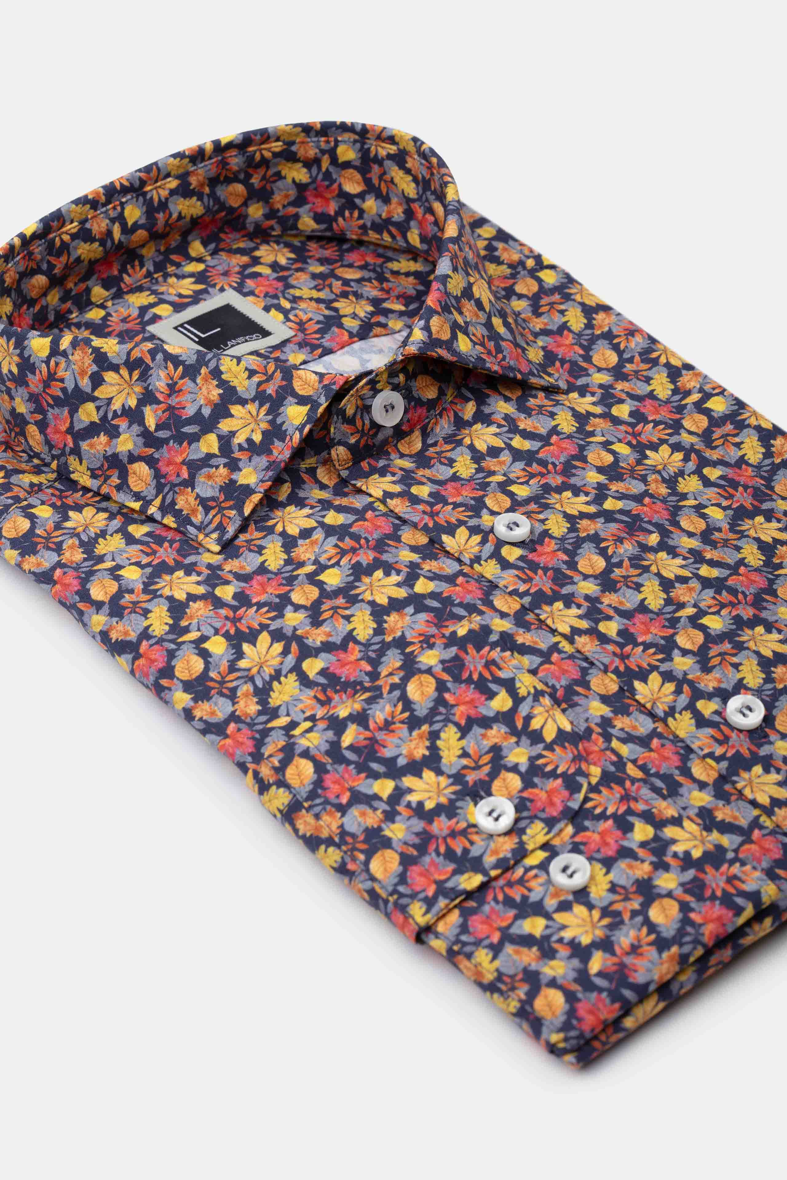 Slim Fit Patterned Shirt in Poplin - BLUE-YELLOW PATTERN