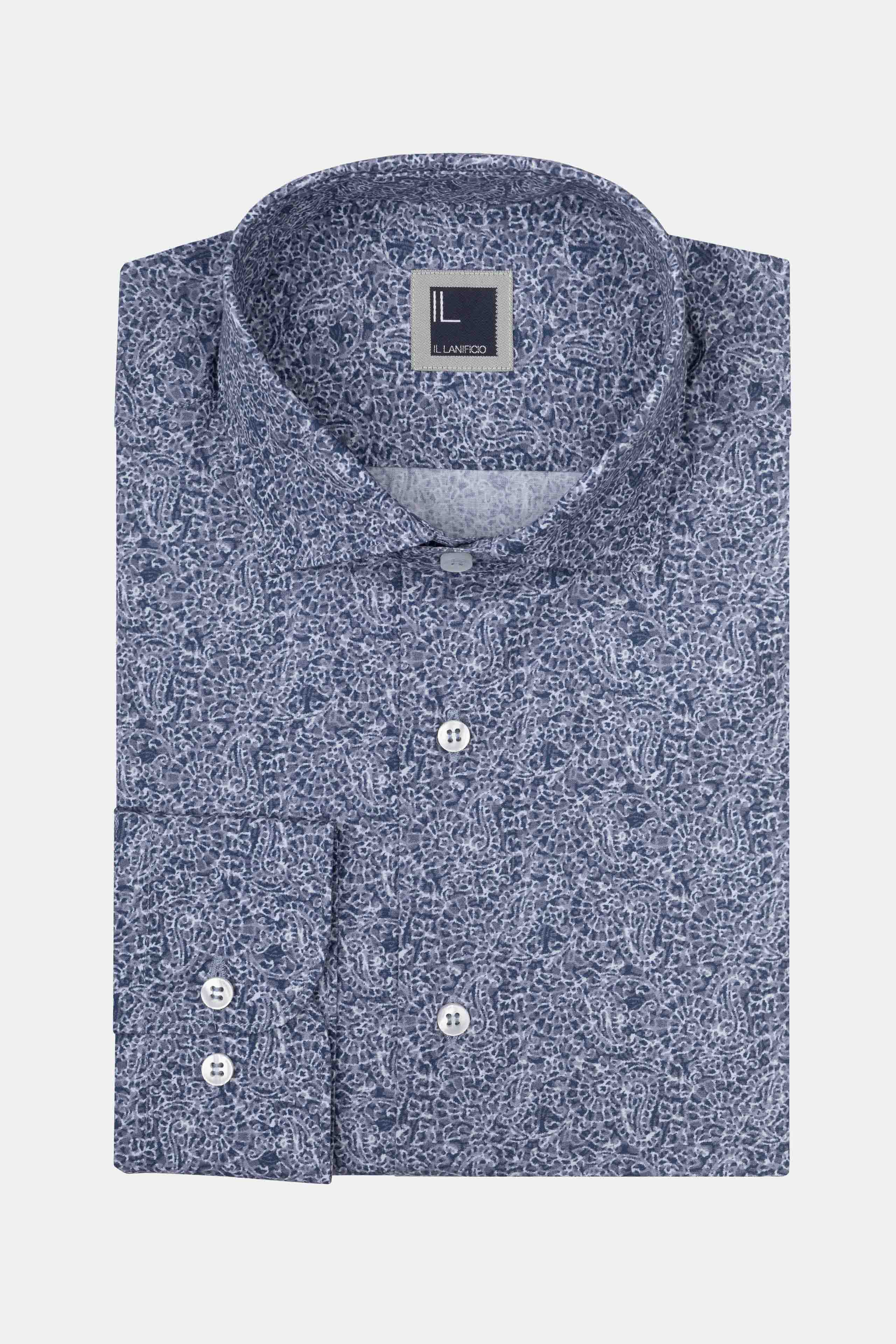 Regular Fit Patterned Shirt in Poplin - WHITE-BLUE PATTERN