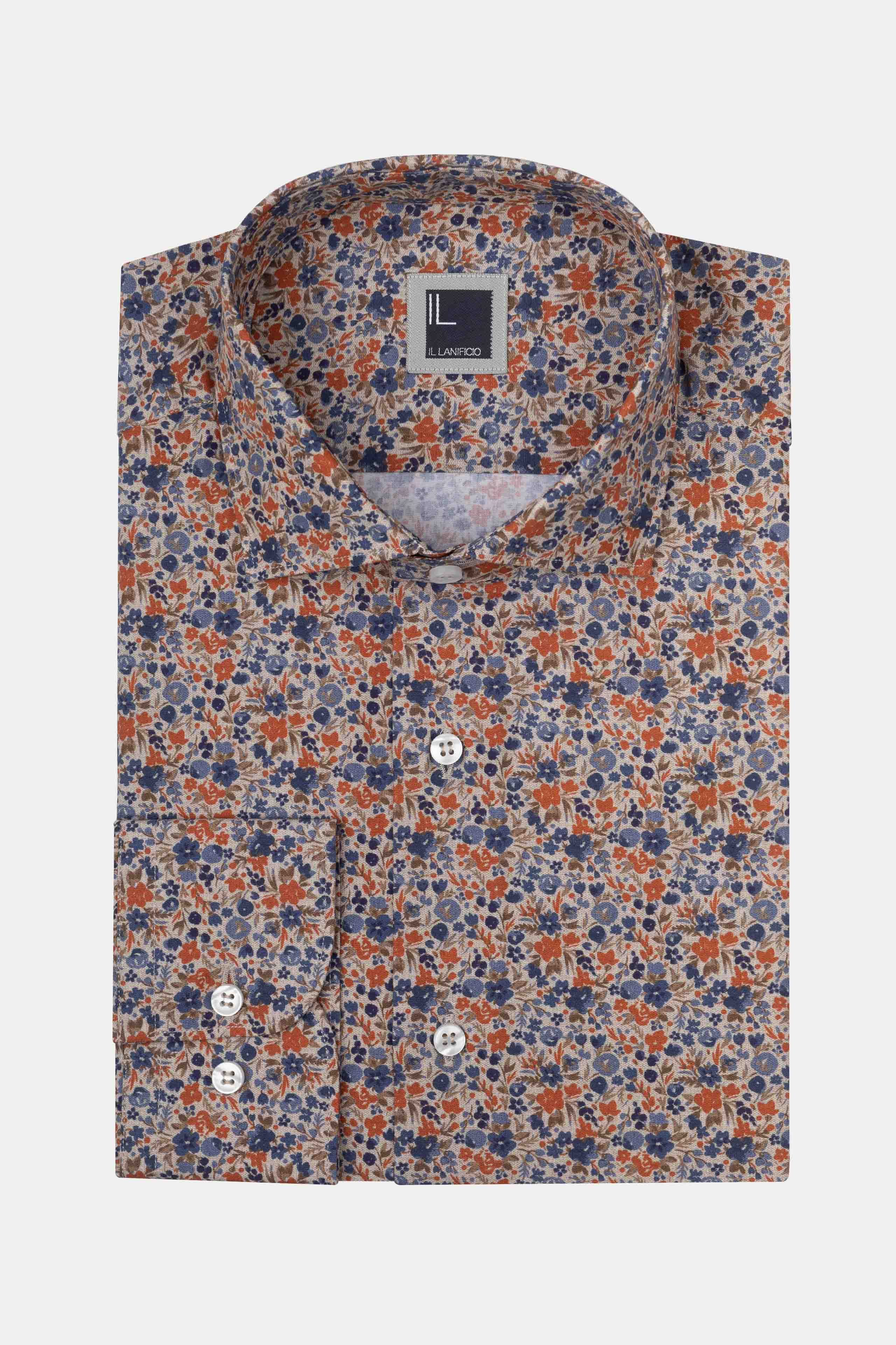 Regular Fit Patterned Shirt in Poplin - BLUE/RED PATTERN