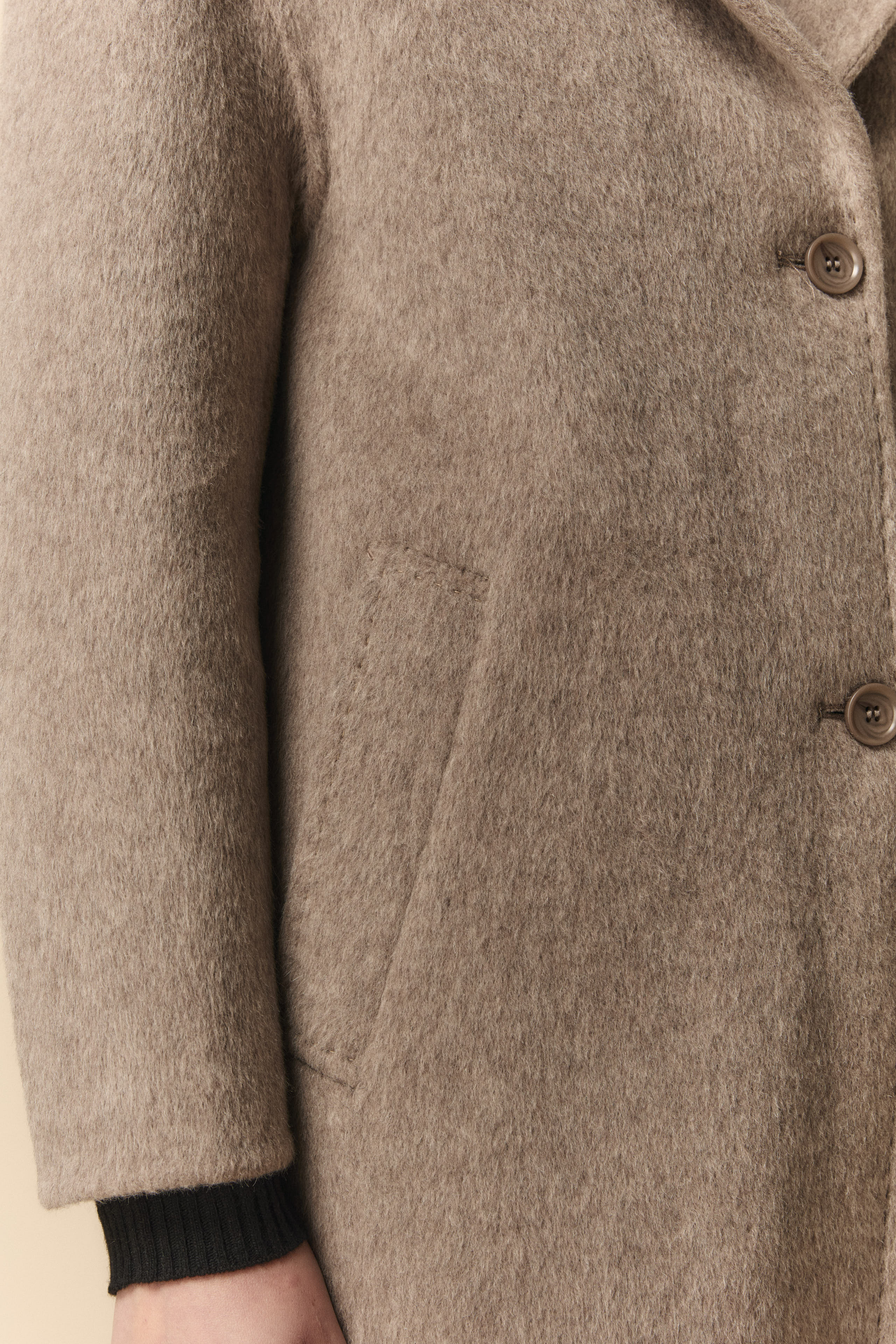 Midi Wool Coat with Padding - BEIGE