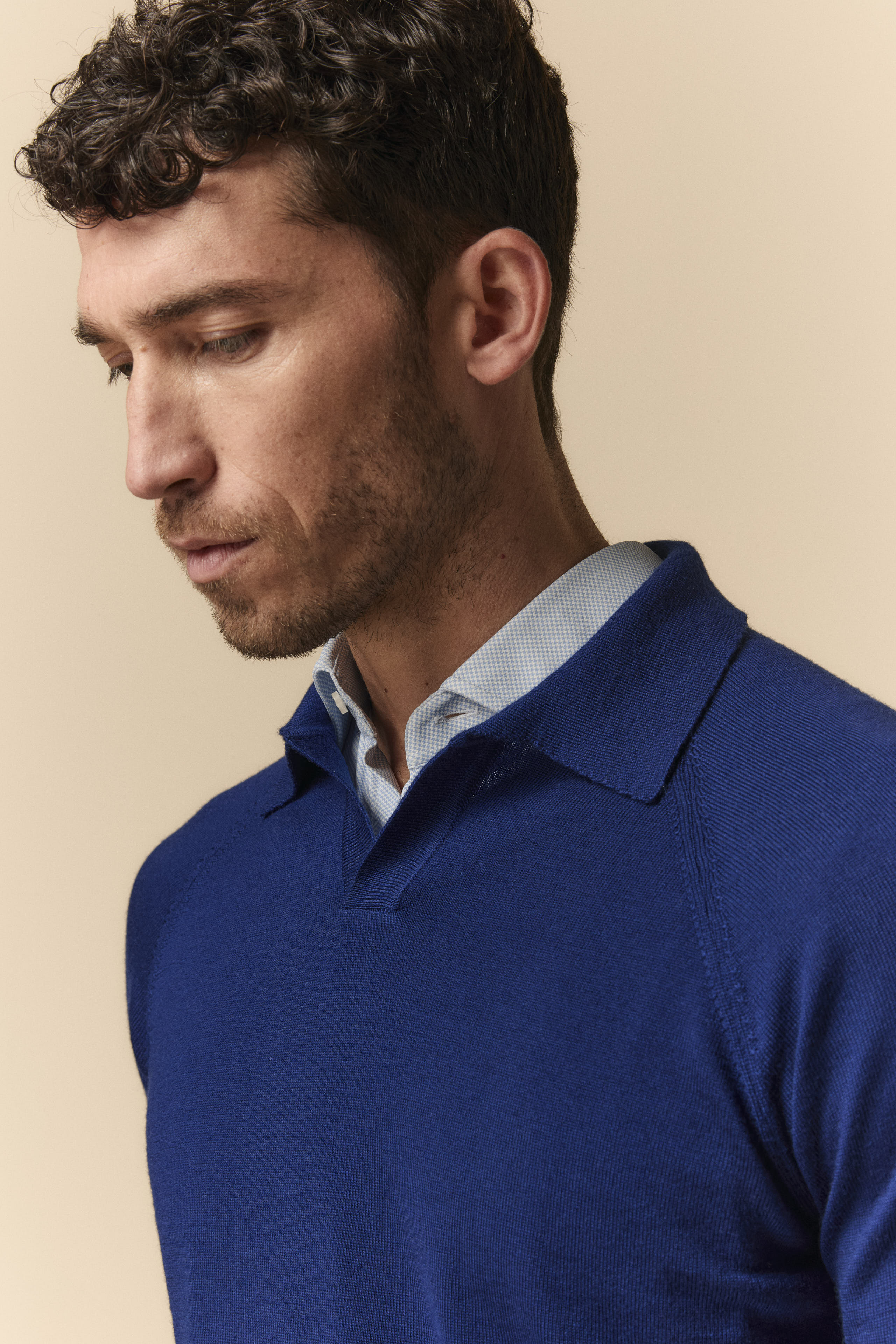 Polo Raglan en Laine Mérinos Extrafine - Bleu moyen