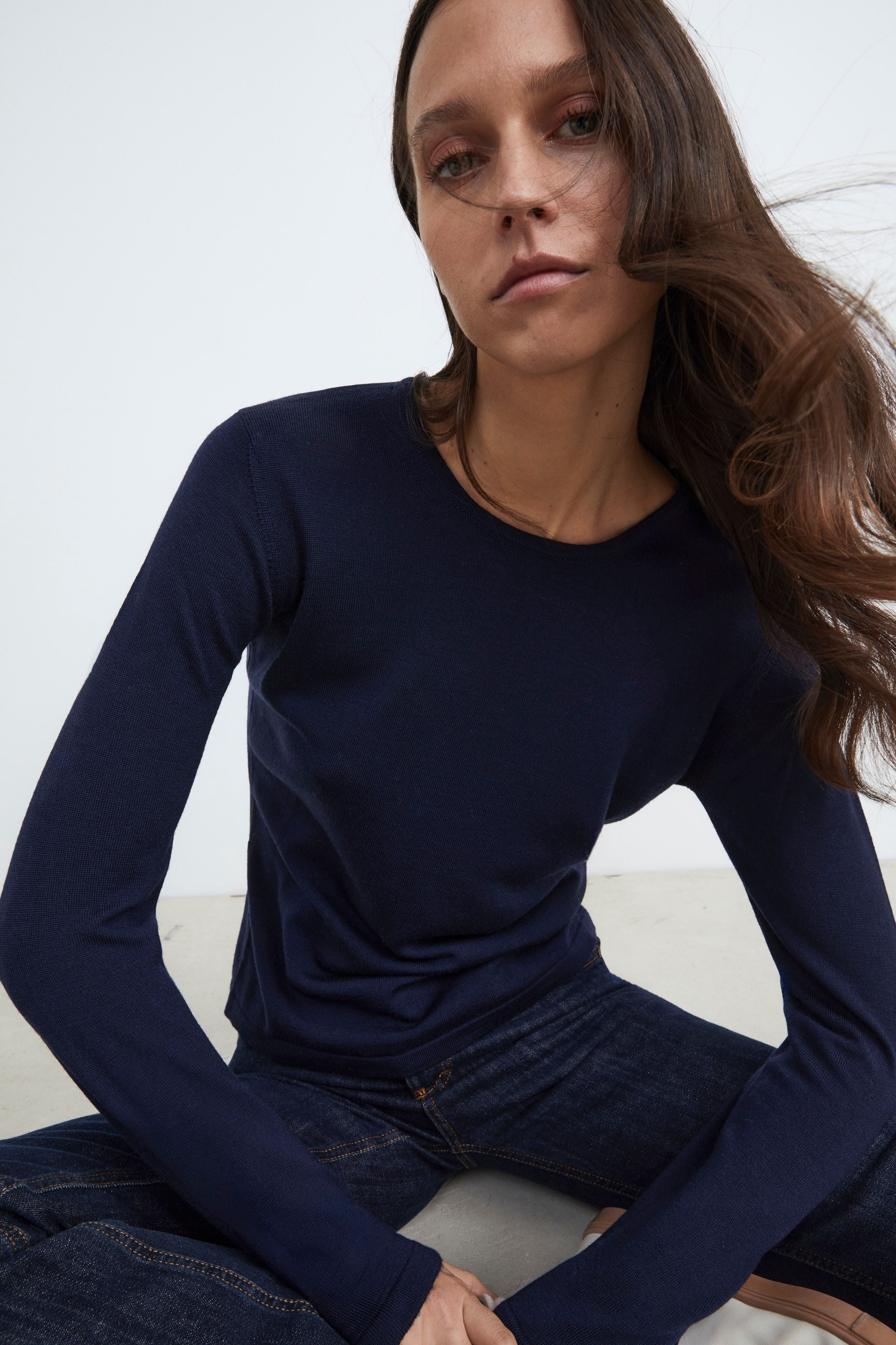 Merino wool crewneck sweater - BLUE